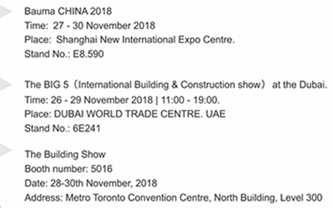 xingyi tham gia ba triển lãm lớn （bauma china 2018, big5, triển lãm xây dựng vào tháng 11